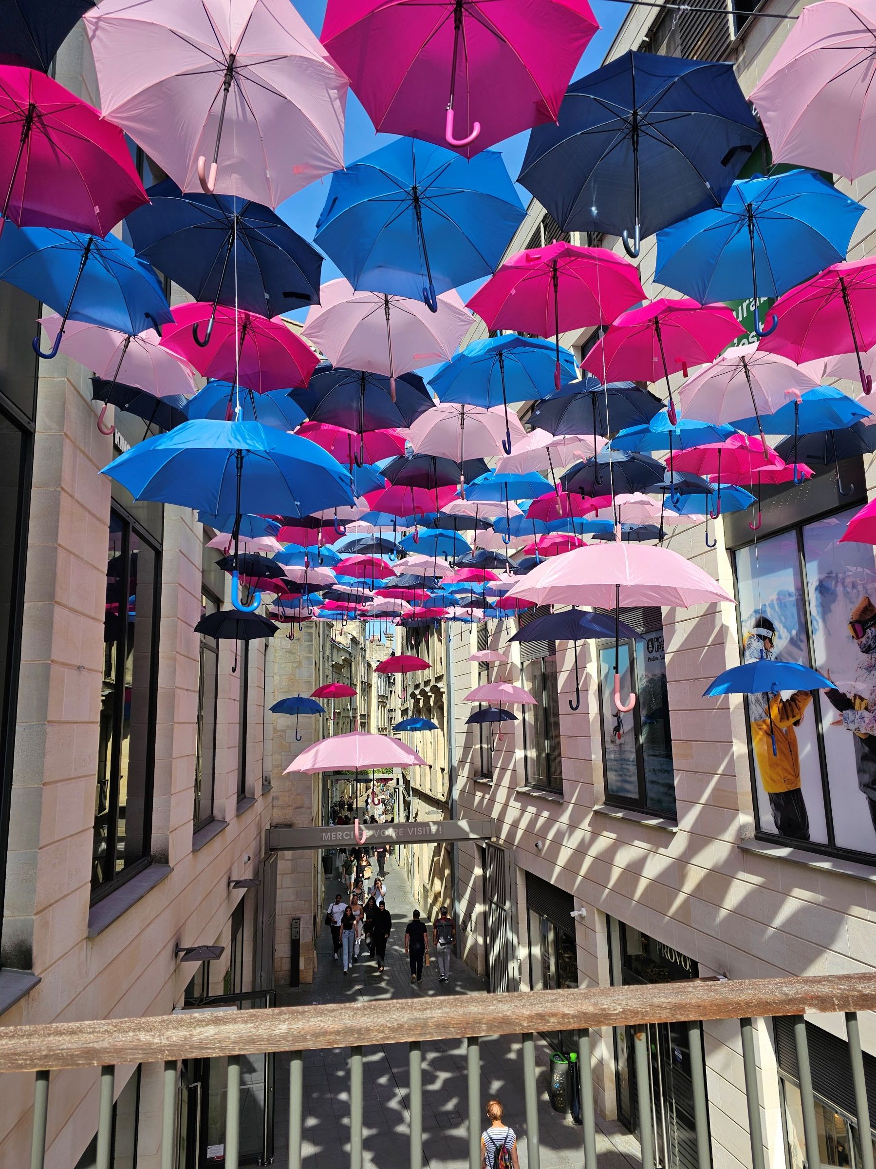 umbrella sky installation in a commercial setting